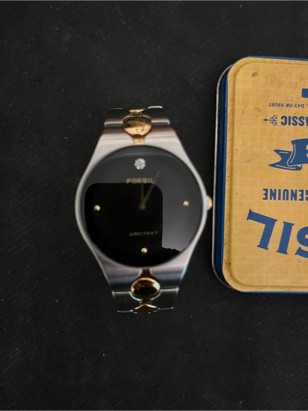 Fossil Black Dial Two-Tone Silver and Gold Bracelet Watch